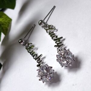 Silver Steel Lucky Cubic Zirconia Drop Earrings